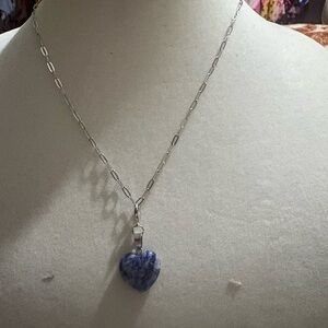 Stainless steel  Chain Necklace with Blue Sodalite Heart Pendant